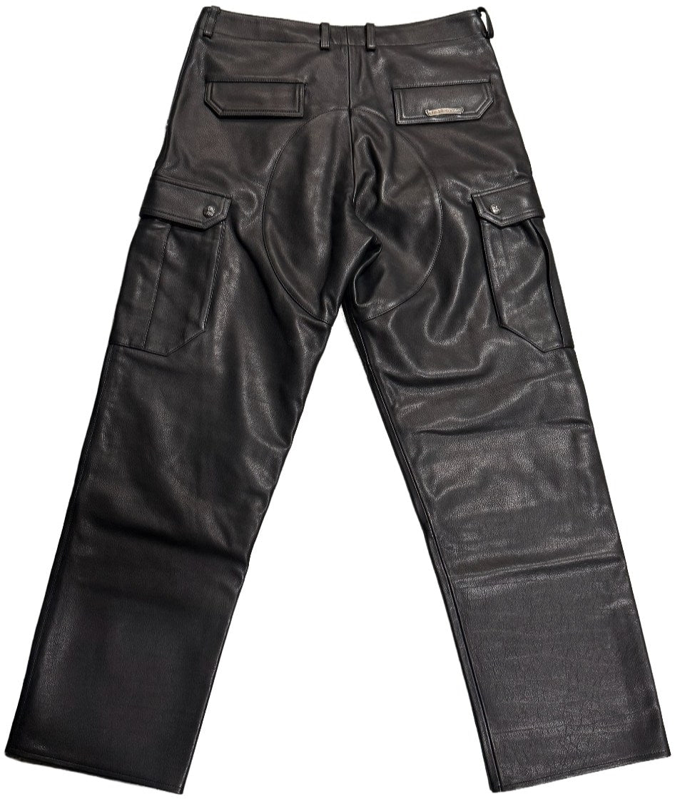CHROME HEARTS 'DEVIL DOG' BLACK LEATHER CARGO PANTS