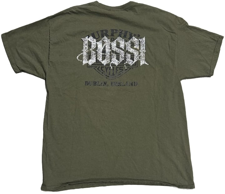 BOSSI 'DUBLIN SKULL' OLIVE GREEN RHINESTONE VINTAGE TEE