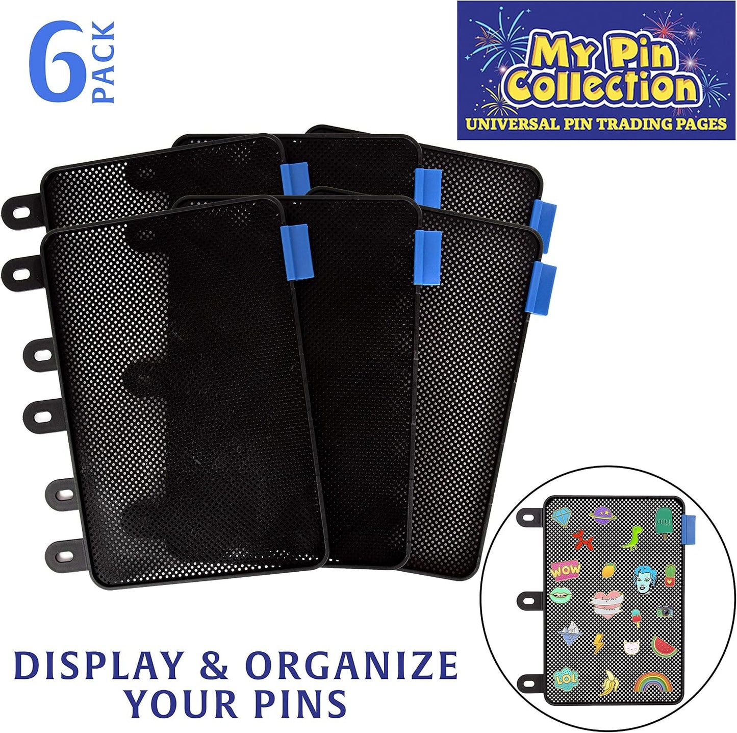 Paquete de 6 páginas de exhibición de pines esmaltados para carpeta de 3 anillas, sin hundimiento (negro) | 6pc flat no-sag binder inserts securely hold & display Disney trading or lapel enamel pins with backings. (Pins not included)