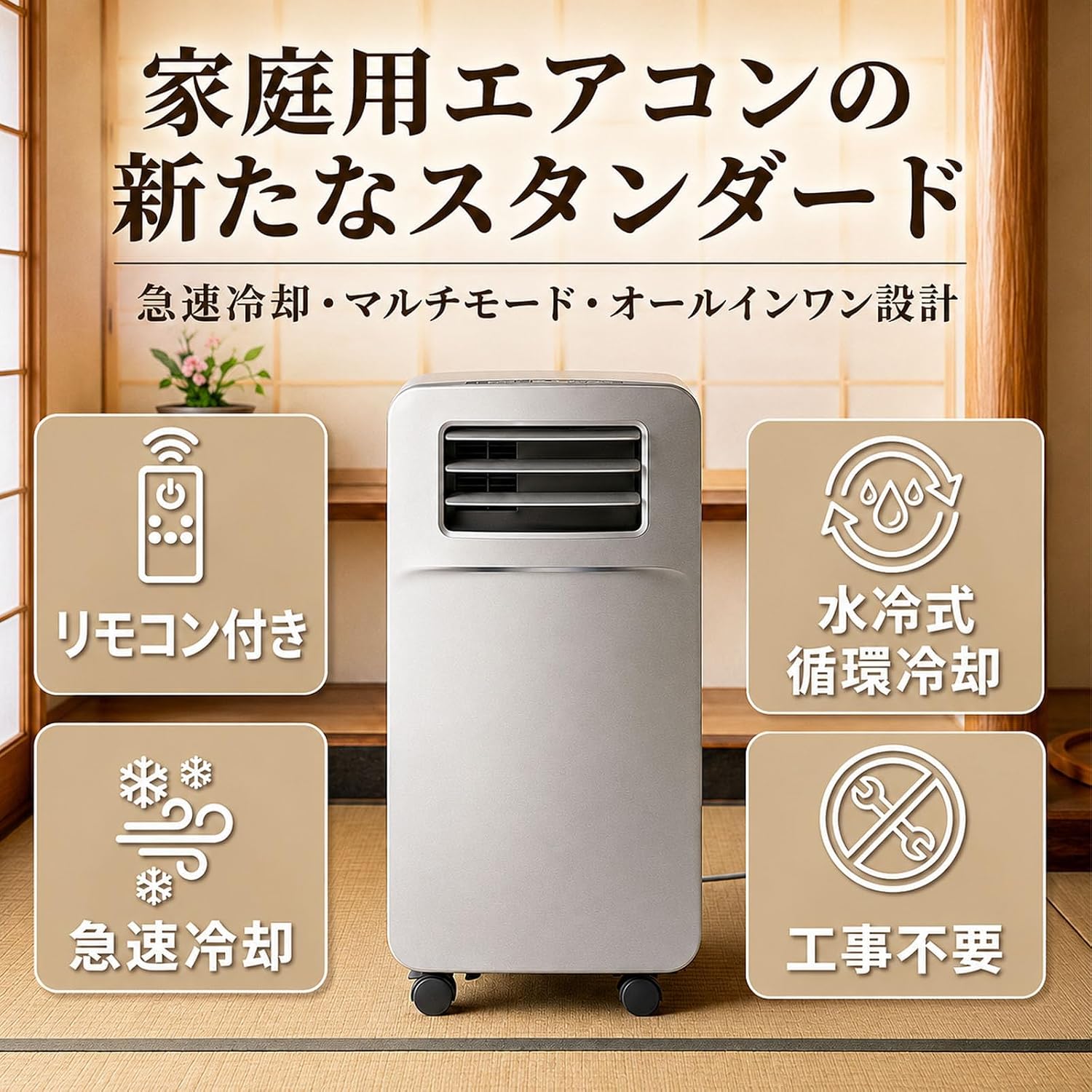 OUTOHOME 2500 BTU Portable Camping Air Conditioner, 4-in-1, Quiet, Small AC, 400 W, Low Power Consumption, No Windows, For Tents, RVs, Cars, Garages, Indoor and Outdoor Use, Dual Loop Water Cooling