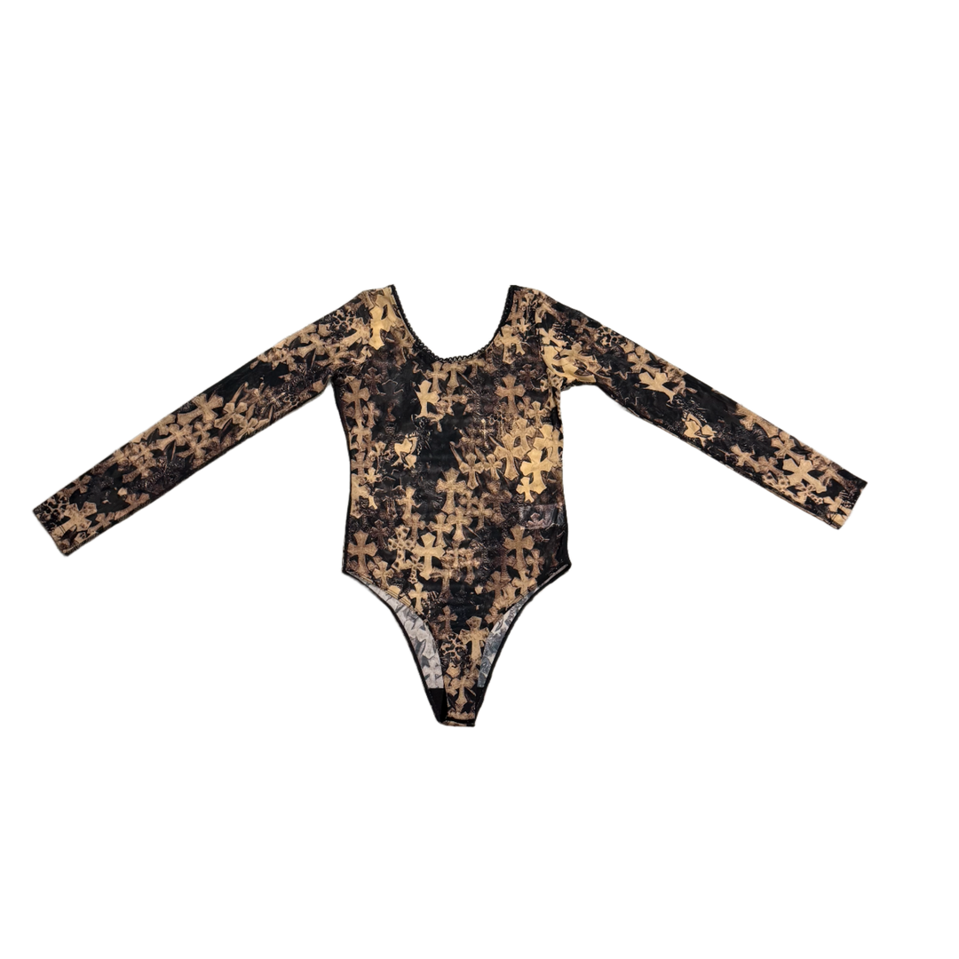 CHROME HEARTS 'CROSS PRINT' WOMENS MESH BODY SUIT