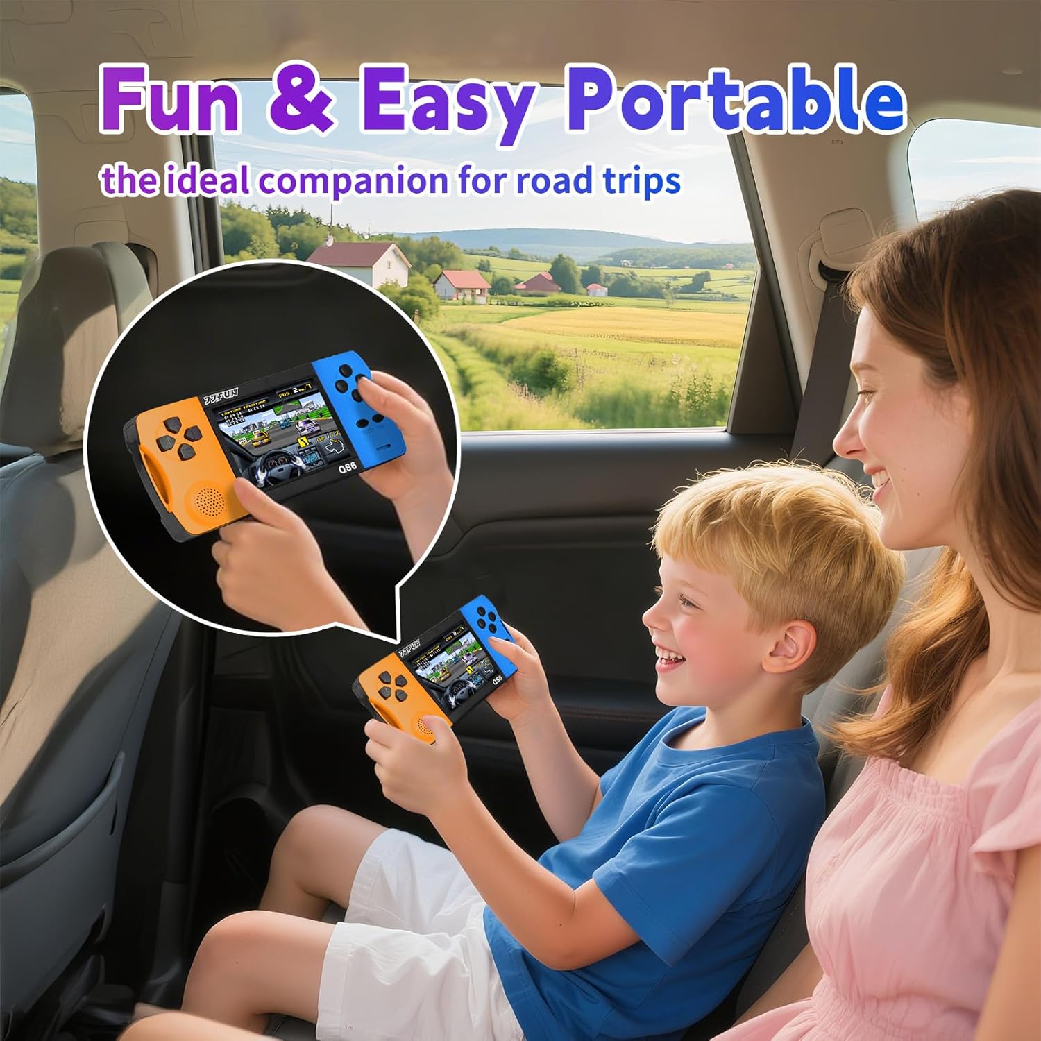 Portable Game Console for 6-12 Years Old, Built-in 216 16-bit Educational Games, 3.2-inch Screen, No WiFi Required, Instant Play, Rechargeable Lithium Battery, 4-6 Hours of Continuous Play, Puzzle