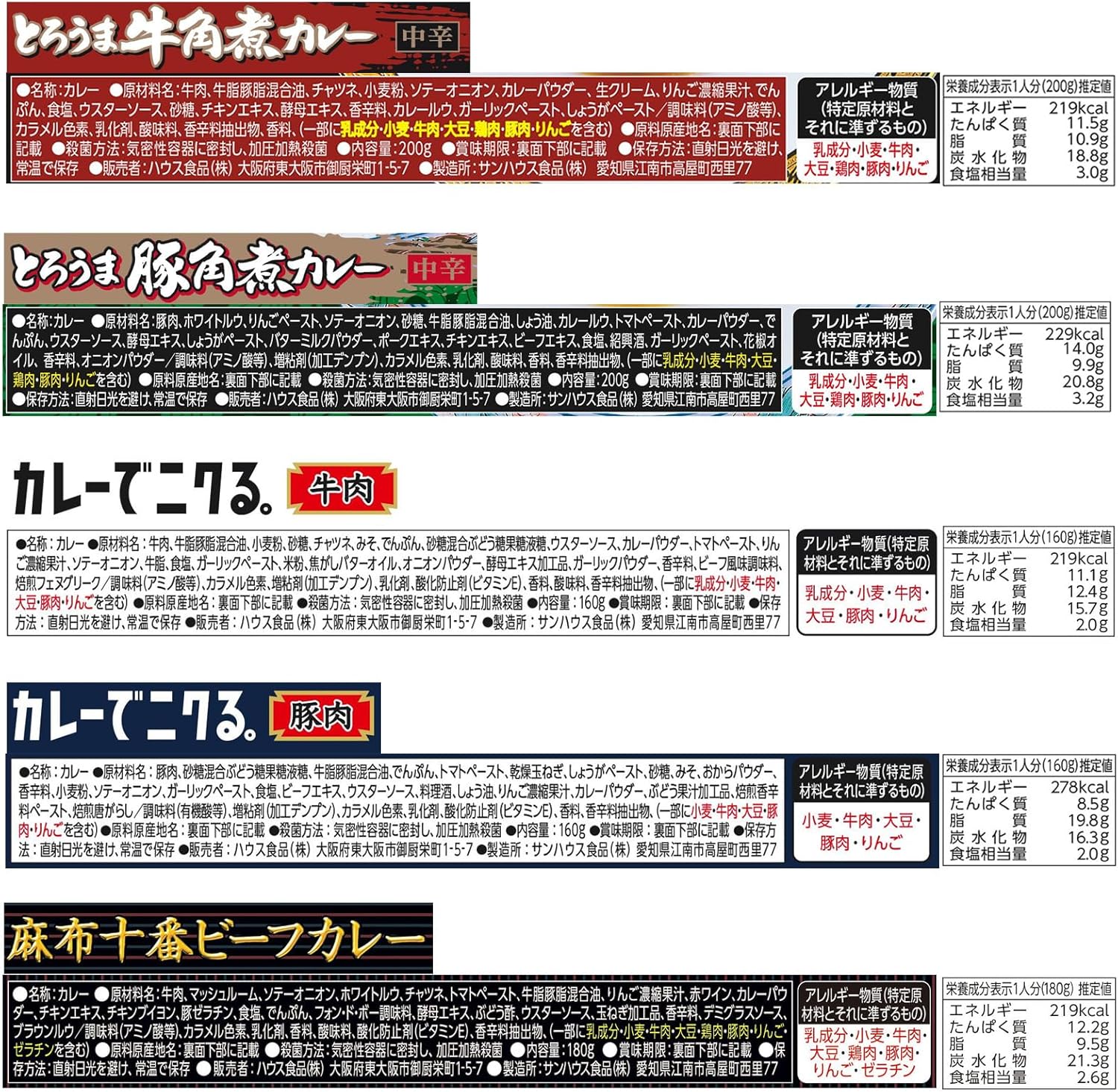 【, Limited】House Carefully Selected Retorted Curry 5 Varieties 8 Meals Stock Use BOX Set (Torouma Beef Kakuni/Torouma Pork Kakuni/Azabu Juban Special Demi-Glace Sauce/Curry de Nikuru. Beef