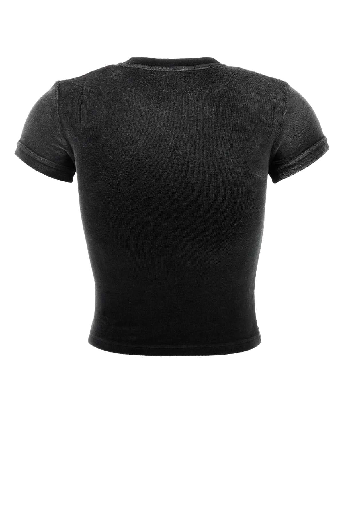 T By Alexander Wang Tによるアレクサンダー王ブラックストレッチテリーファブリックTシャツ - Image 2