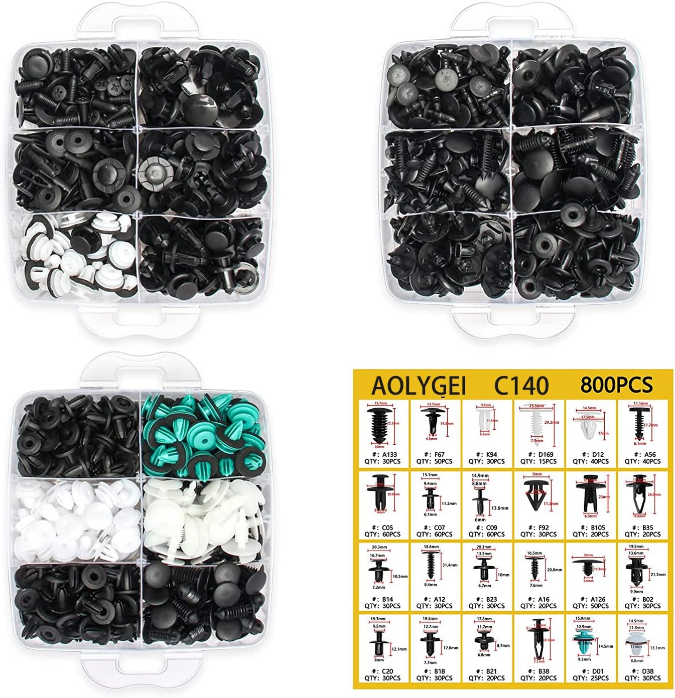 C140 Rivets Automotive Fender Bumper Clip, Push Rivets, 821 Pieces, 24 Types, Universal Fixing, Nylon, Push Type, Car Clip Trim Clip, Rivet Set, Panel Removal Tool, For Toyota, Honda, NISSAN,
