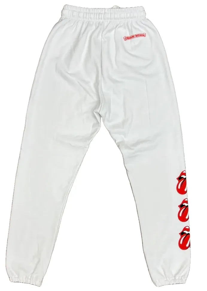 CHROME HEARTS 'ROLLING STONES' WHITE SWEATPANTS