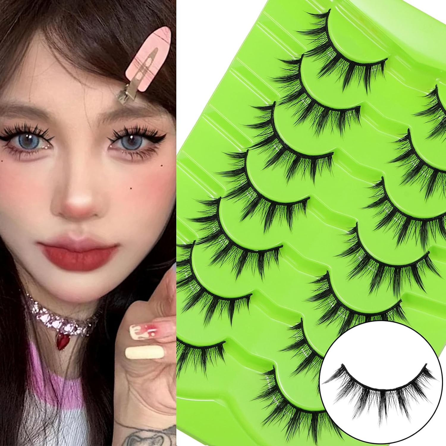 7 Pair Manga Eyelashes Japanese Anime Cosplay Eyelashes Spiky Wet Look Eyelashes Asian False Eyelashes Cluster (062)
