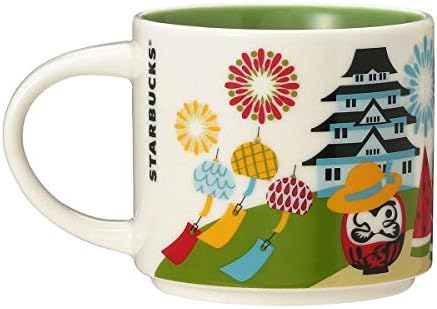 Starbucks Stava You Are Here Collection Mug Japan Summer 14.1 fl oz (414 ml) Japanese Style Mt. Fuji, Sea, Damash, Sunflower, Castle, Wind Chime, Watermelon, Summer Vacation, Japan Limited Edition White Green Ceramic Cup