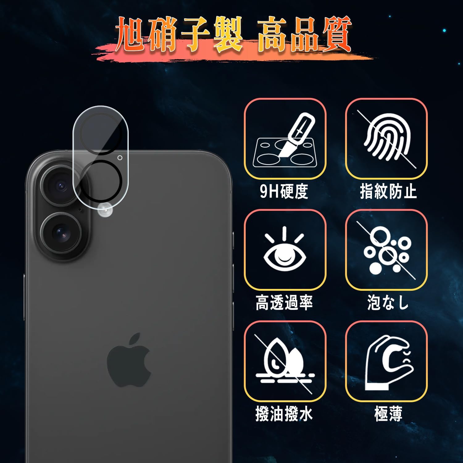 Compatible 17 Camera Film 16 Lens Film [Set of 2 - Black Edges] Made of Asahi Glass Material 9H Hardness High Transmittance Scratch Resistant Ultra Thin Dustproof Shatterproof Easy Installation 17/16