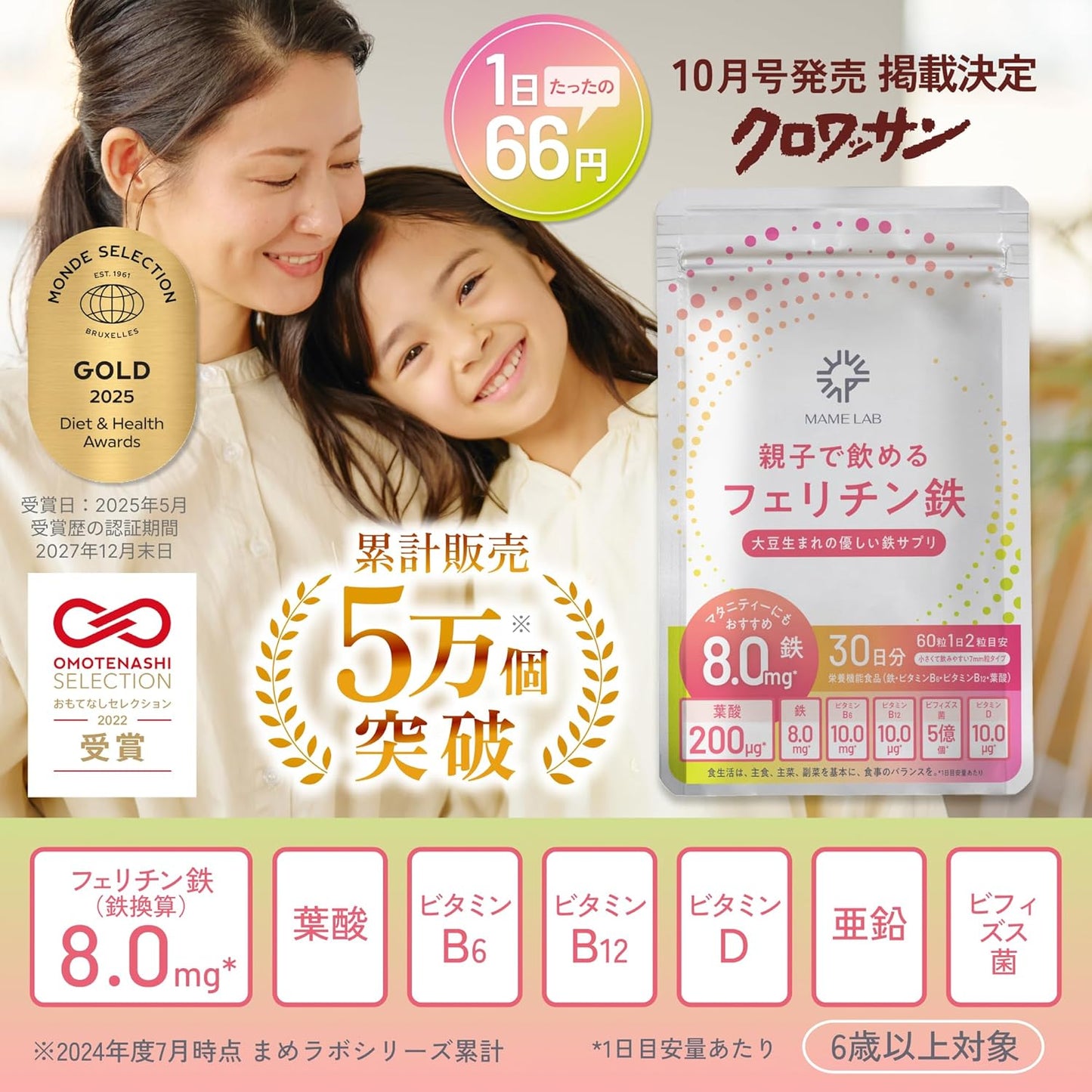 Iron and Folic Acid Supplement for Parents and Children 8mg Ferritin Iron Iron Supplement [Renewed Version] Storage Iron Bifidobacterium Nutritional Functional Food 60 Tablets for 30 Days
