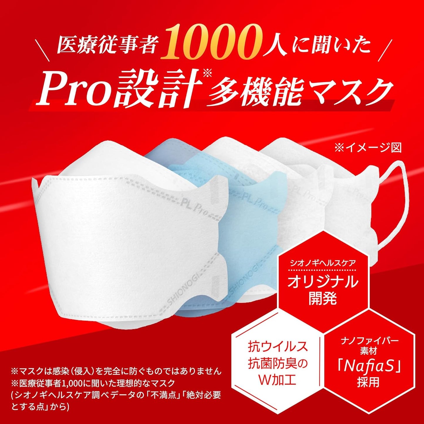 Shionogi Health Care Official Pylon PL Pro Mask, 3D Type, 18 Pieces, 1 Box, Disposable, Individually Packaged, Made in Japan, Easy to Breath (Ultra Fine Nanofiber Combines Collection Efficiency and