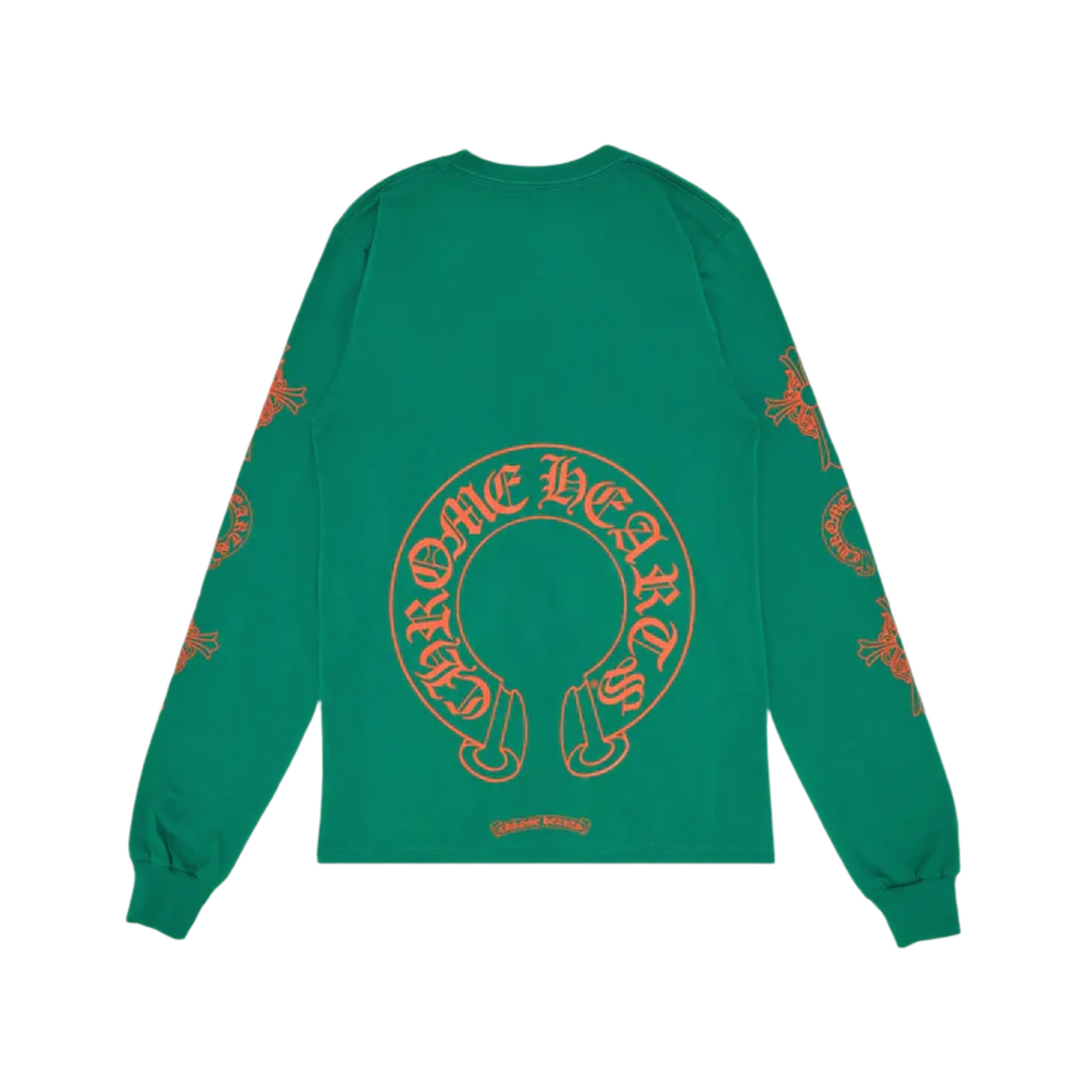 CHROME HEARTS 'ORANGE HORSESHOE' GREEN LONGSLEEVE TEE