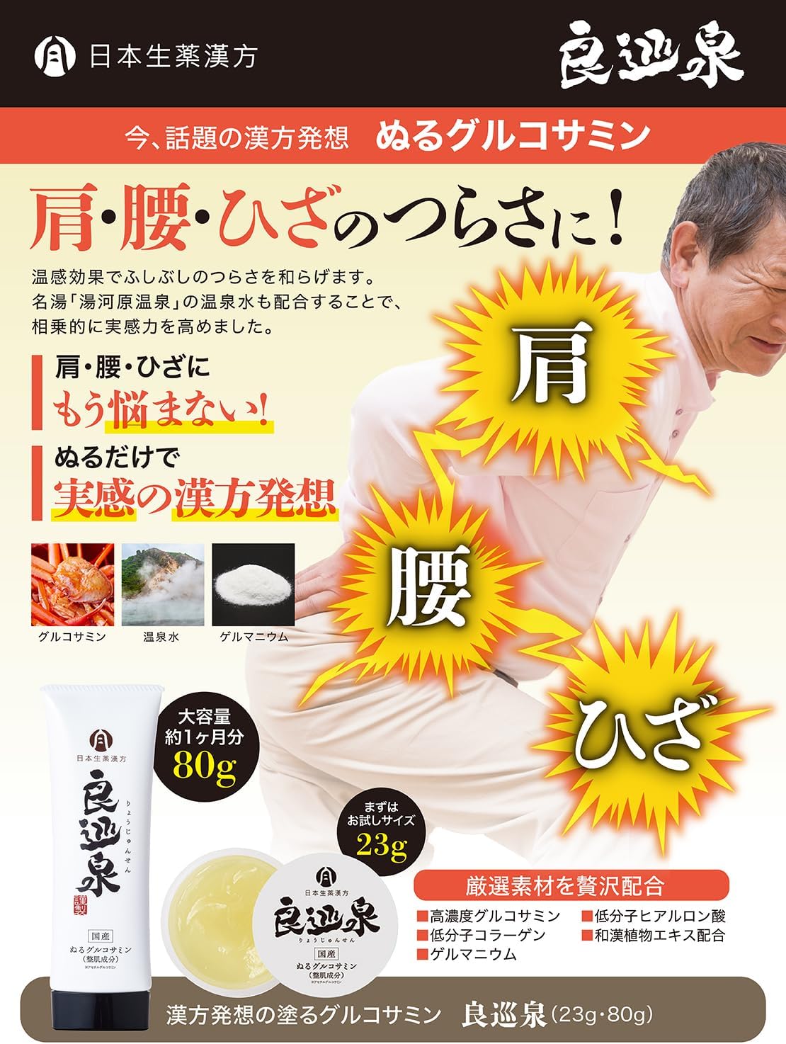Raku-Raku Glucosamine Warming Massage Cream, Japanese Herbal Medicine, Ryojunsen, 2.8 oz (80 g)