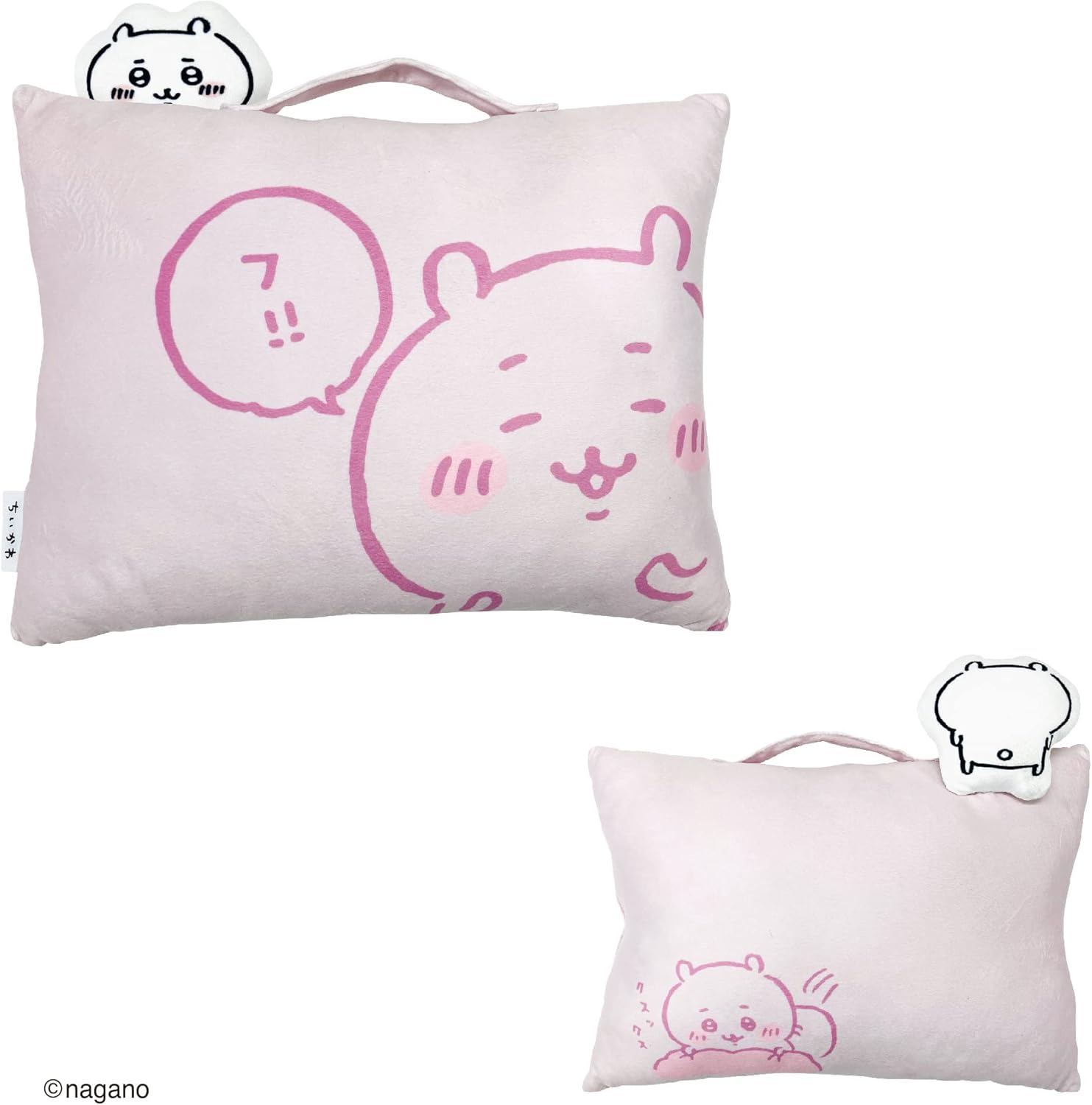MORIPiLO Hugging Pillow, Chiikawa Small and Cute Pillow, Mascot with Handle, Compact, Cushion, Goods, Plush, Nap Pillow, 11.0 x 15.4 x 3.5 inches (28 x 39 x 9 cm), Pink, Character Pillow, Morishita