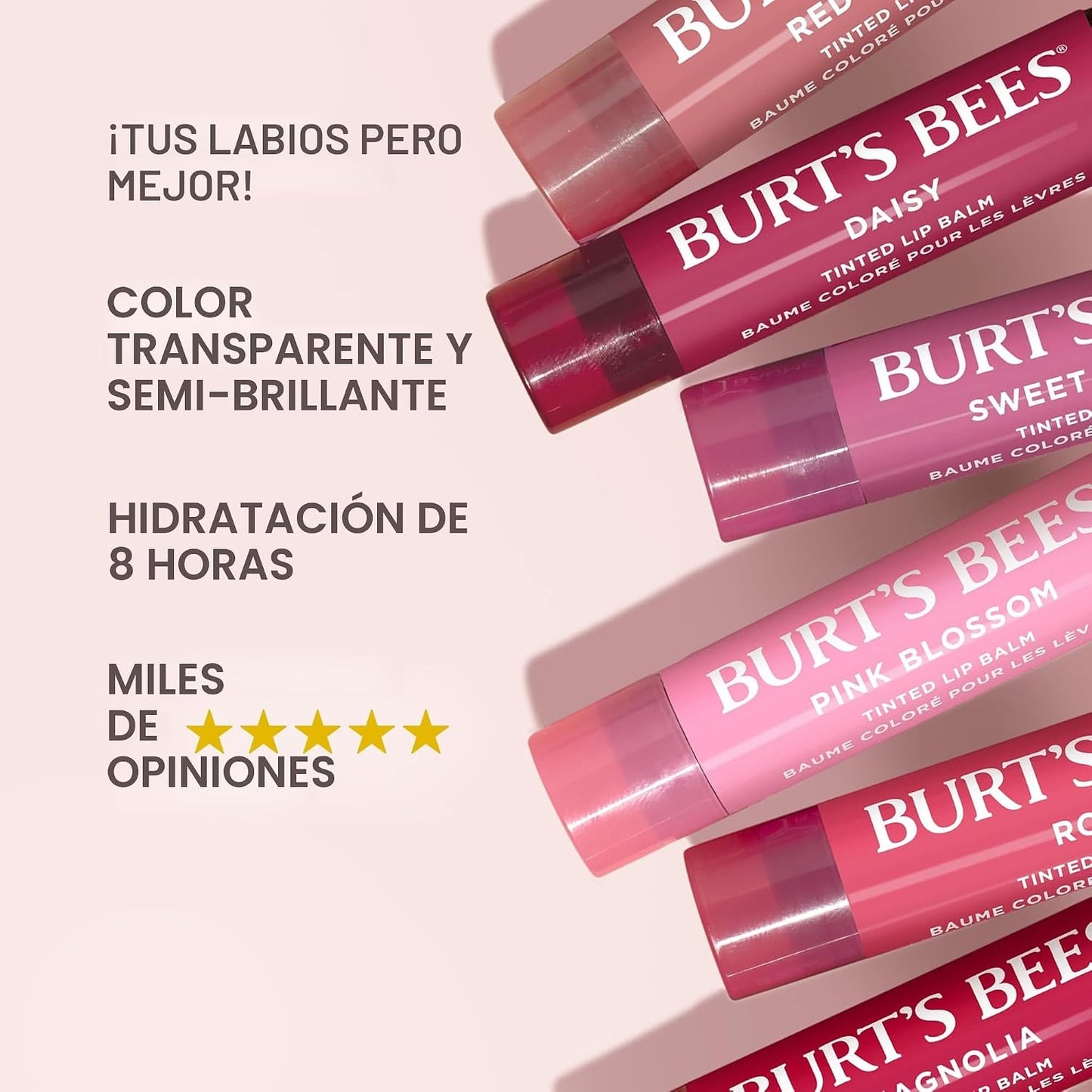 Burt's Bees - Bálsamo labial para rellenar los calcetines, fórmula de bálsamo tintado 2 en 1 de larga duración, infusión de color con manteca de karité hidratante, rosa pétalo (paquete de 2)