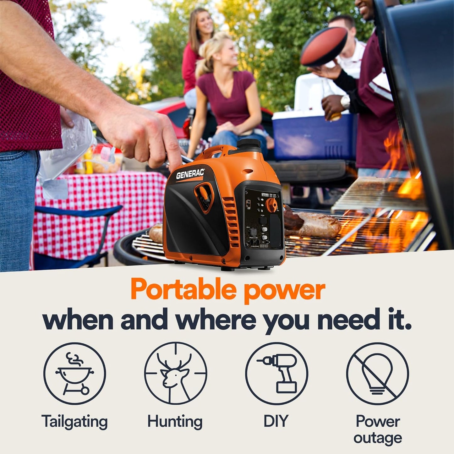 Generac 8251 GP2500i 2,500 Watt Gas Powered Portable Inverter Generator - Compact and Lightweight Design - Produces Clean and Stable Power - COsense Technology - CARB Compliant - Orange/Black
