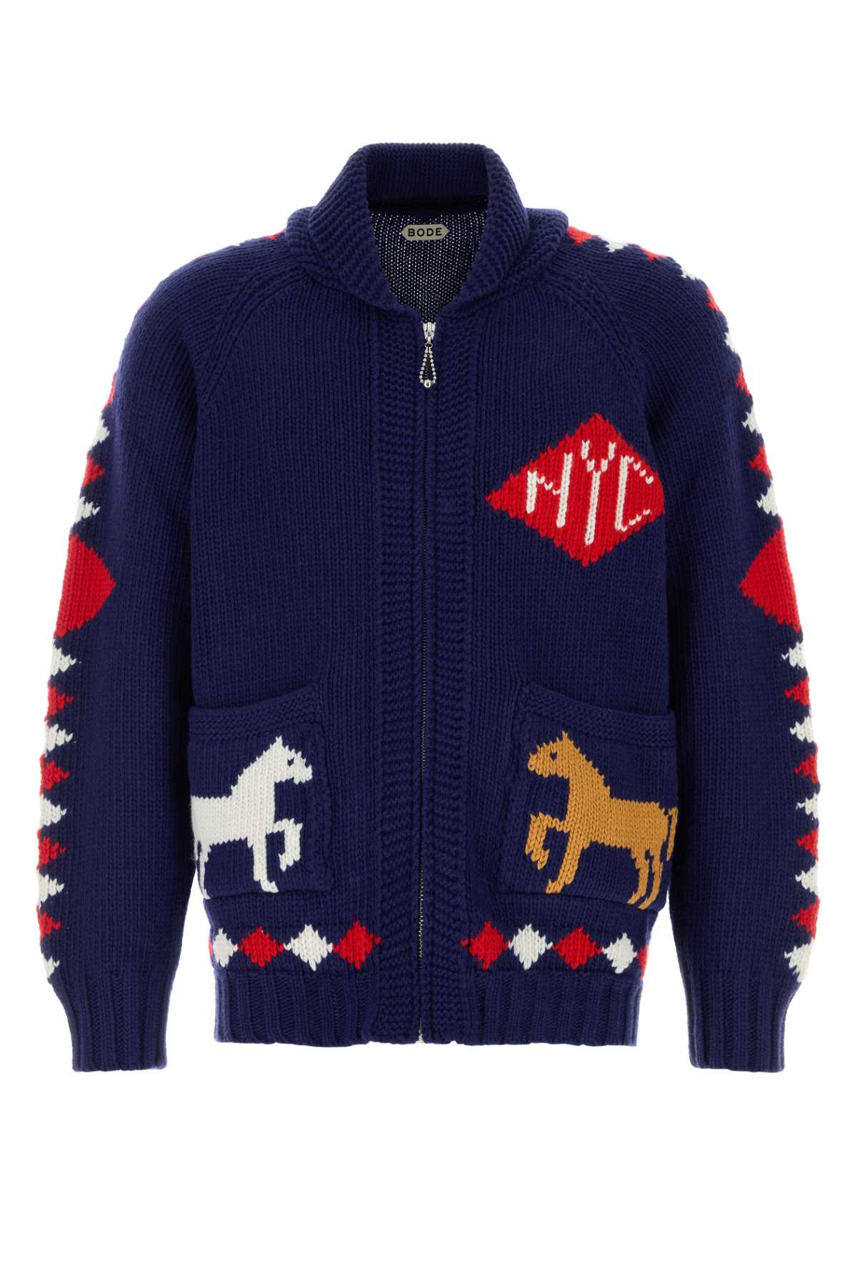 Bode ボードブルーウールダイヤモンドカーディガン - Image 2