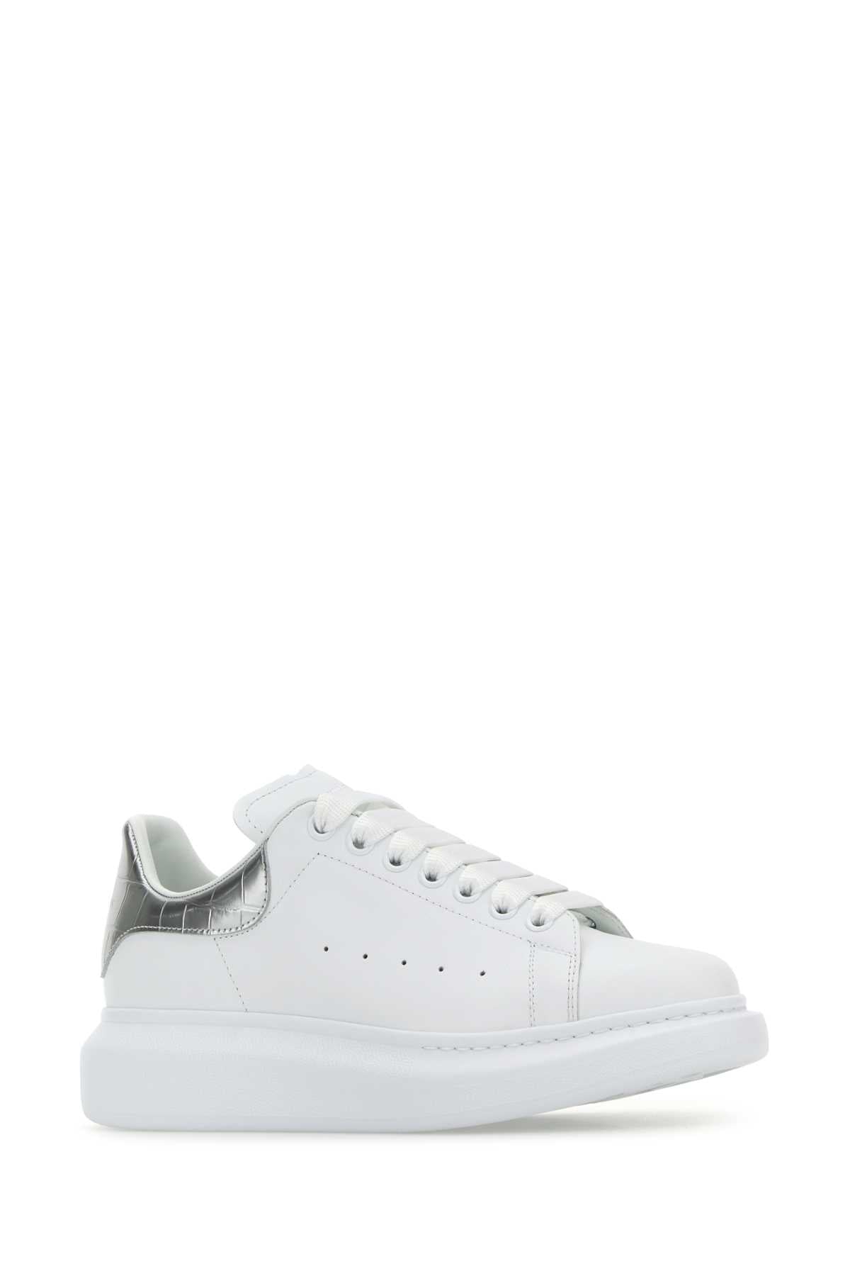 Alexander Mcqueen アレクサンダーマックイーンホワイトレザースニーカーとシルバーレザーヒール - Image 2