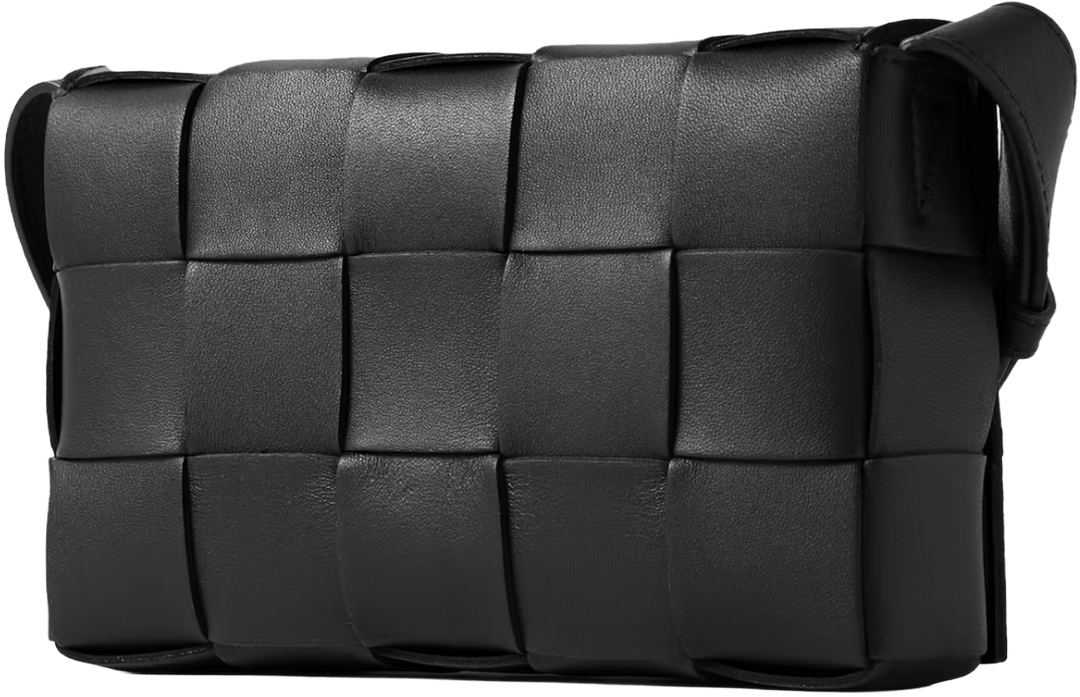 BOTTEGA VENETA 'BLACK' SMALL LEATHER CASSETTE INTRECCIATO SHOULDER BAG
