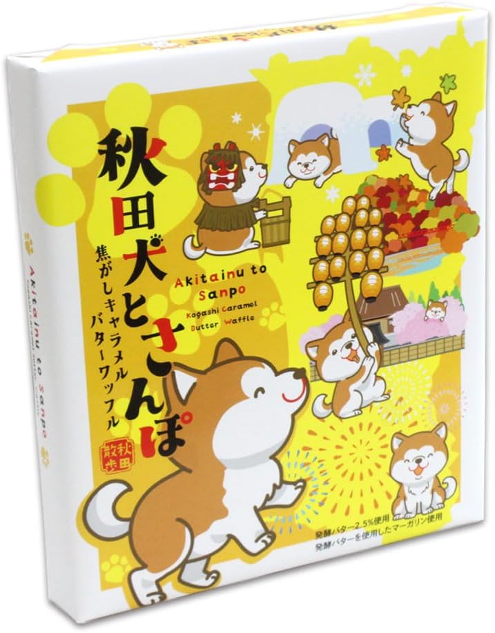 Akita Inu Sanpo Caramel Butter Waffles (18 Pieces), Individual Packaging Type