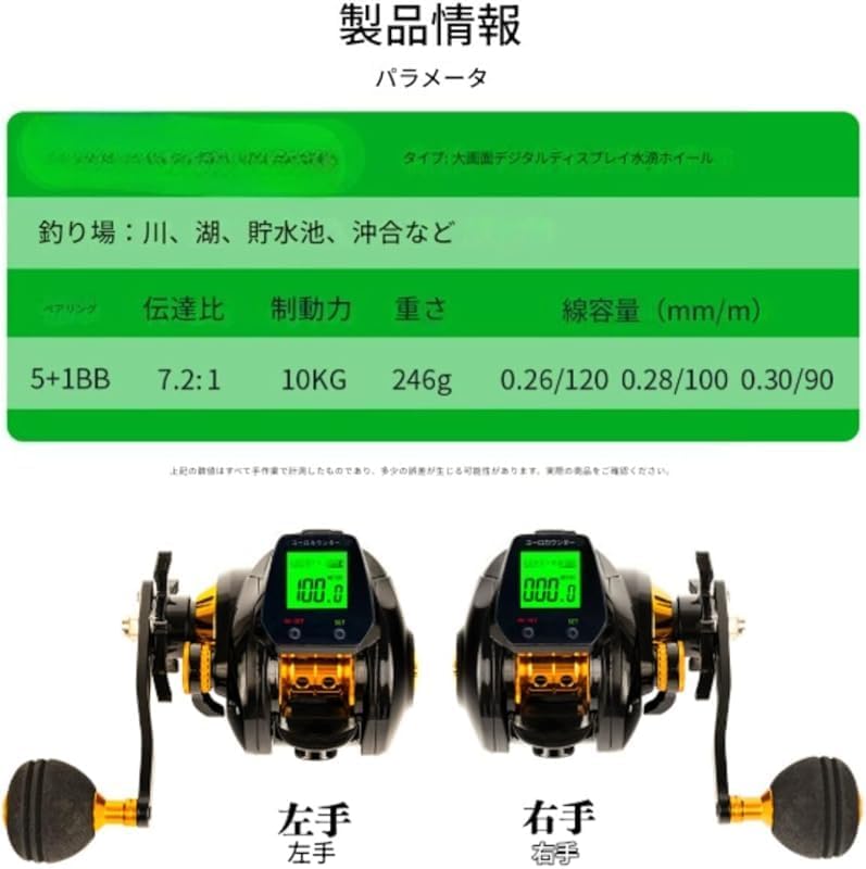 KryZaroギア比 7:2:1 防水釣り用ベイトリール デジタルディスプレイ付き正確ラインカウンター 水深表示魚信号アラーム 10kg 負荷容量 海釣り用釣りリール 釣り愛好家深海釣り用