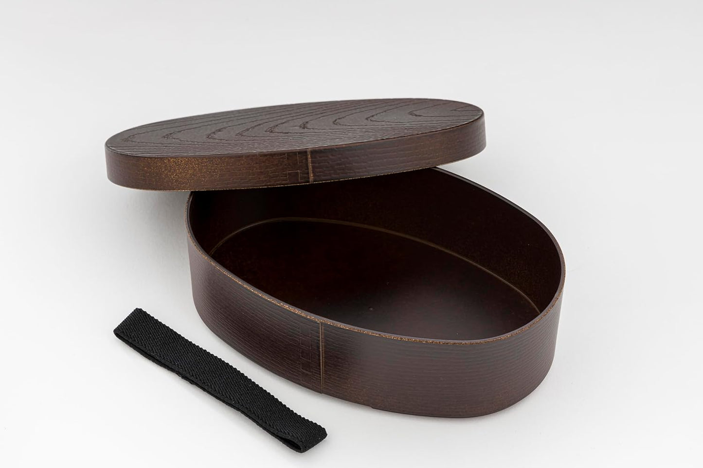 Kano Curved Wooden-Style Small Coin Bento Box Mocha Brown 72760, Microwave Safe, Dishwasher Safe, Japanese Made, with Band, Wooden Bento Box, Curved Wooden Bento, Wooden Bento, Lunch Box, Bento Box
