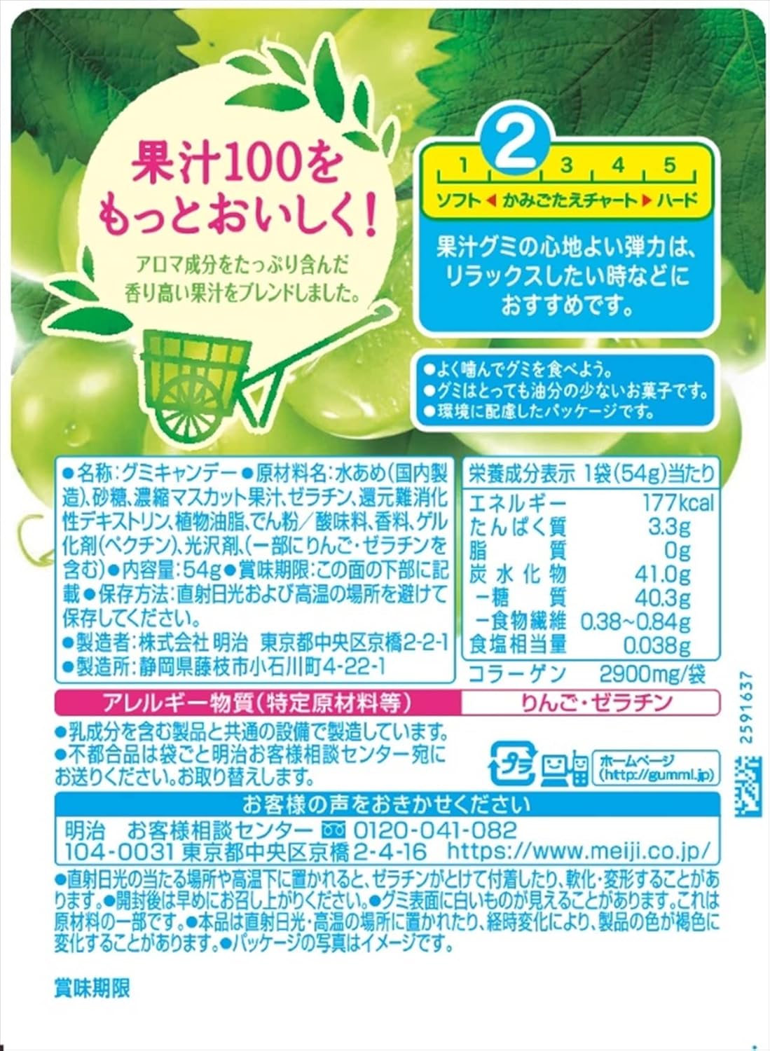 Meiji Juice Gummy Muscat 1.9 oz (54 g) x 10 Bags
