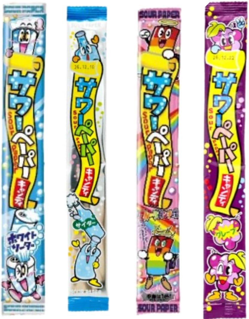 サワーペーパー キャンディ 計144個 1箱36個入り×4種セット フルーツパンチ ホワイトソーダ サイダー グレープ 駄菓子 グミ 詰め合わせ ソフトキャンディ ステッカーセット