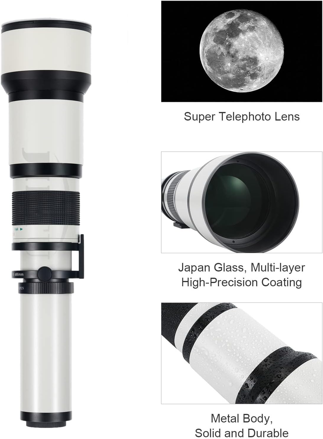 JINTU 650-1300mm PRO F8.0-16 Super Telephoto Zoom Lens for Nikon D3200 D3100 D3400 D5500 D5600 D5400 D5300 D5100 D5200 D7200 D7500 Digital For SLR manual focus Includes carry bag