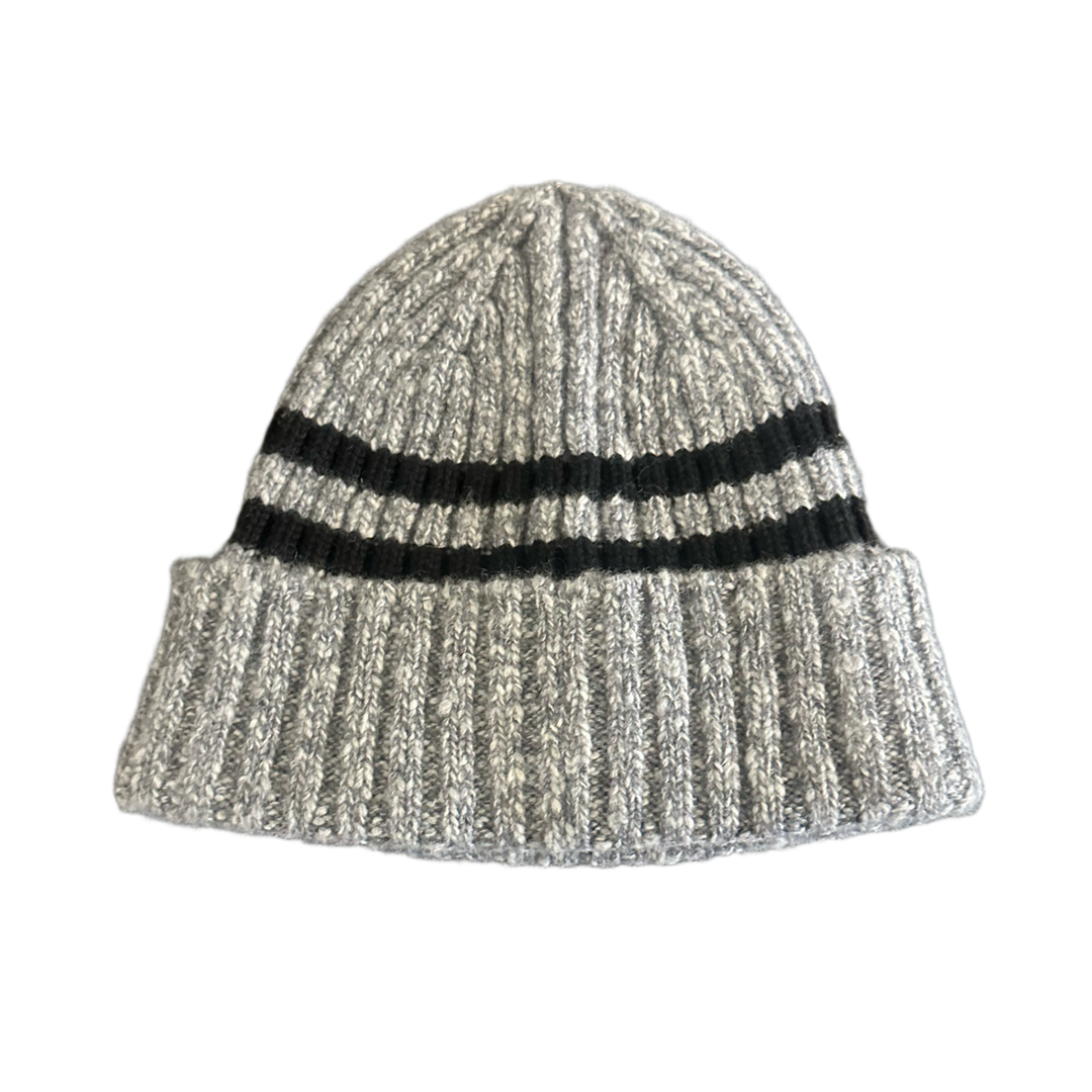 CHANEL 'GREY' STRIPPED BEANIE