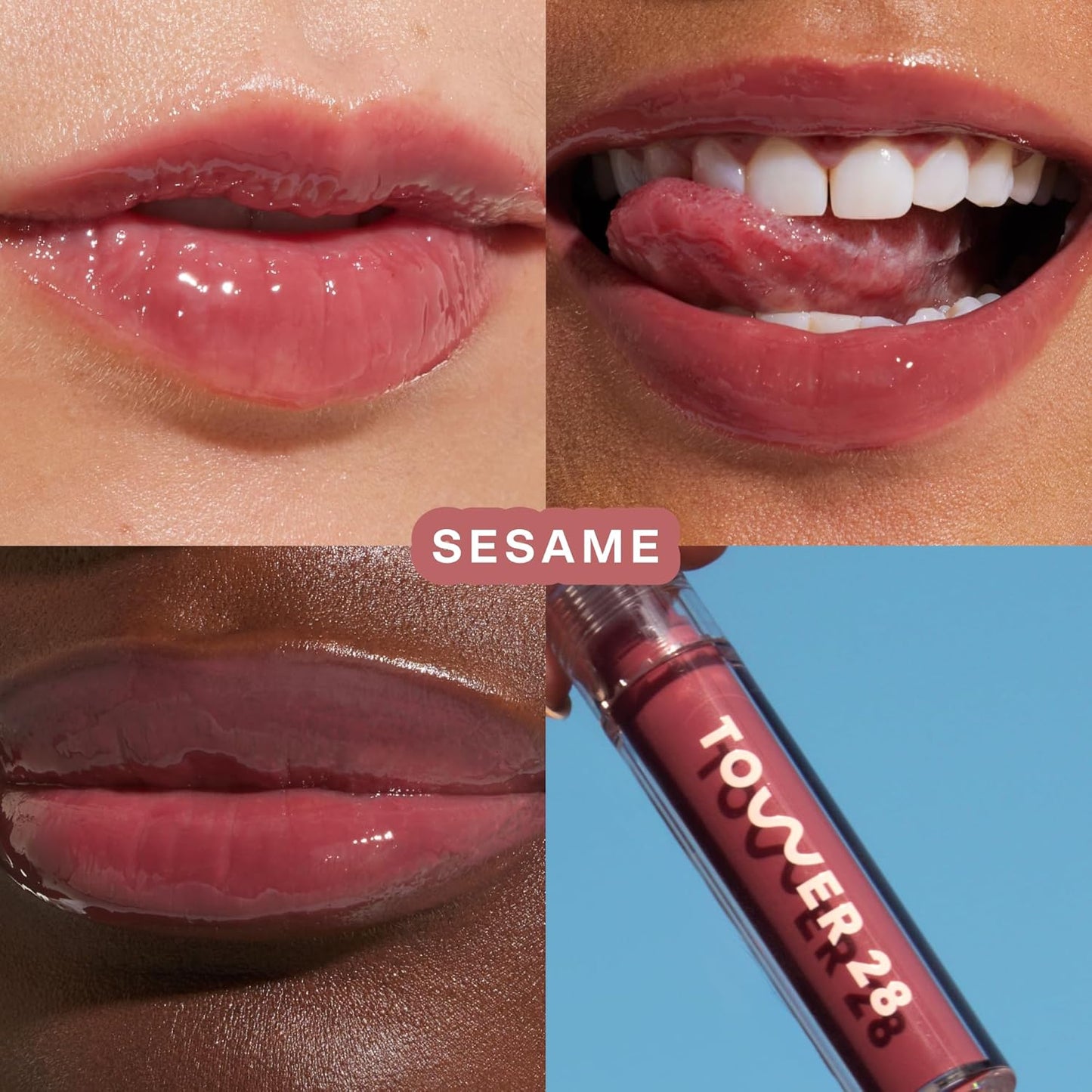 Tower 28 ShineOn Lip Gloss Jelly - Hydrating Tinted Lip Balm + Milky Gloss for Sensitive Lips - Non-Sticky + High-Shine Jelly Formula with Nourishing Oil Blend - Sesame - Mauve (0.13)