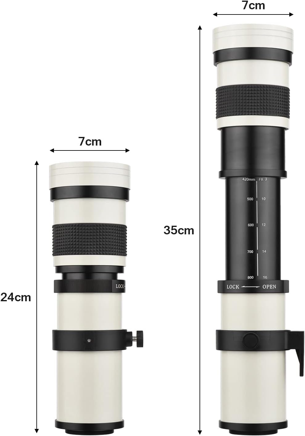 LOUJIN Camera MF Super Telephoto Zoom Lens F/8.3-16 420-800mm T2 Mount RF Mount Adapter with Ring 1/4 Thread Replacement for Canon EOS R/ R3/ R5/ R5/ R5C / R6/ RP RF Mount Camera