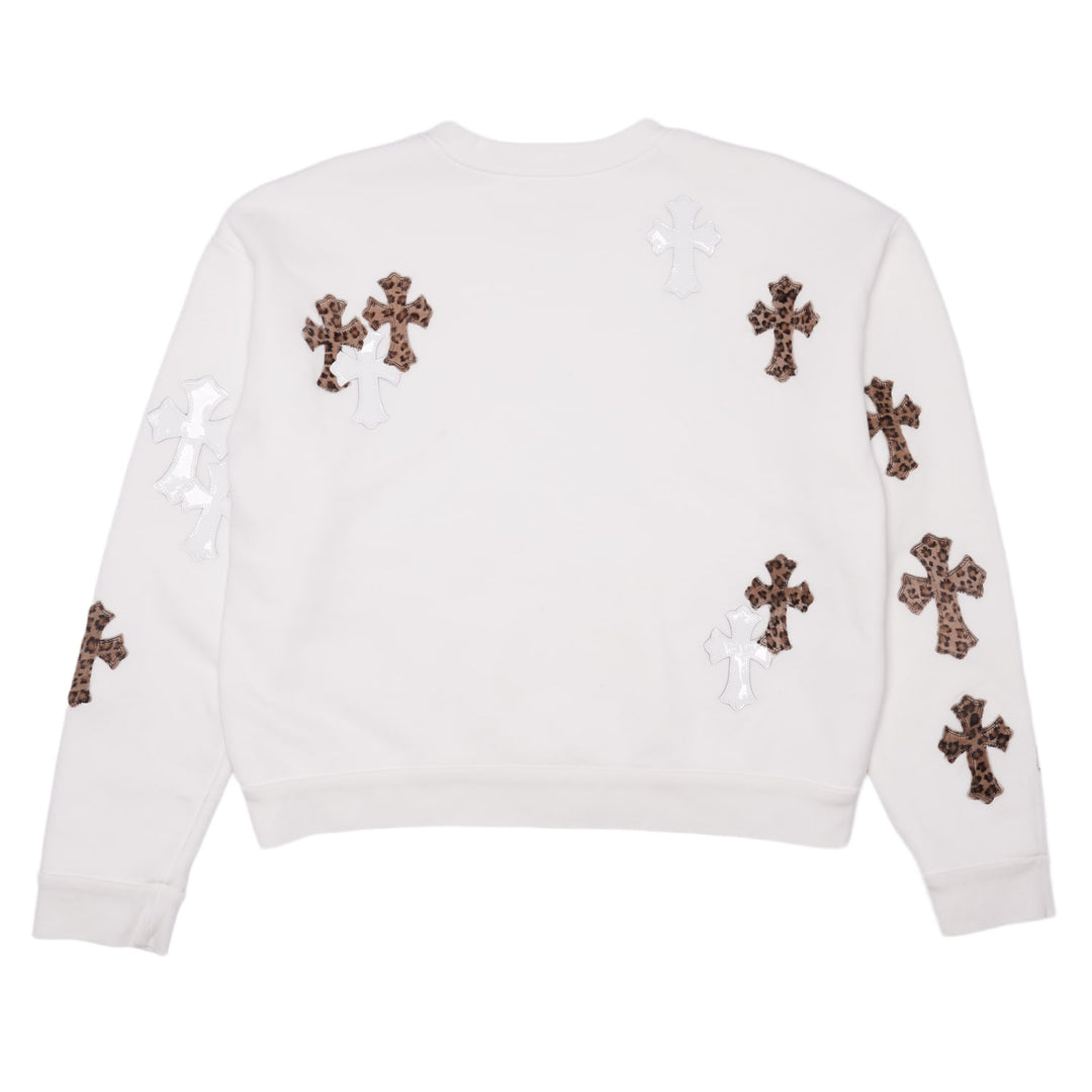CHROME HEARTS 'CHEETAH CROSS PATCH' WHITE CREWNECK