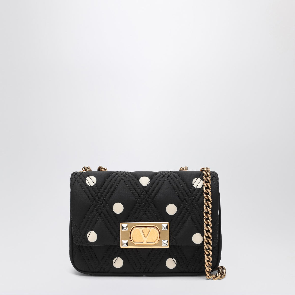 Valentino バレンティーノガラヴァニブラックキルティー67バッグアイボリーポルカドット - Image 2