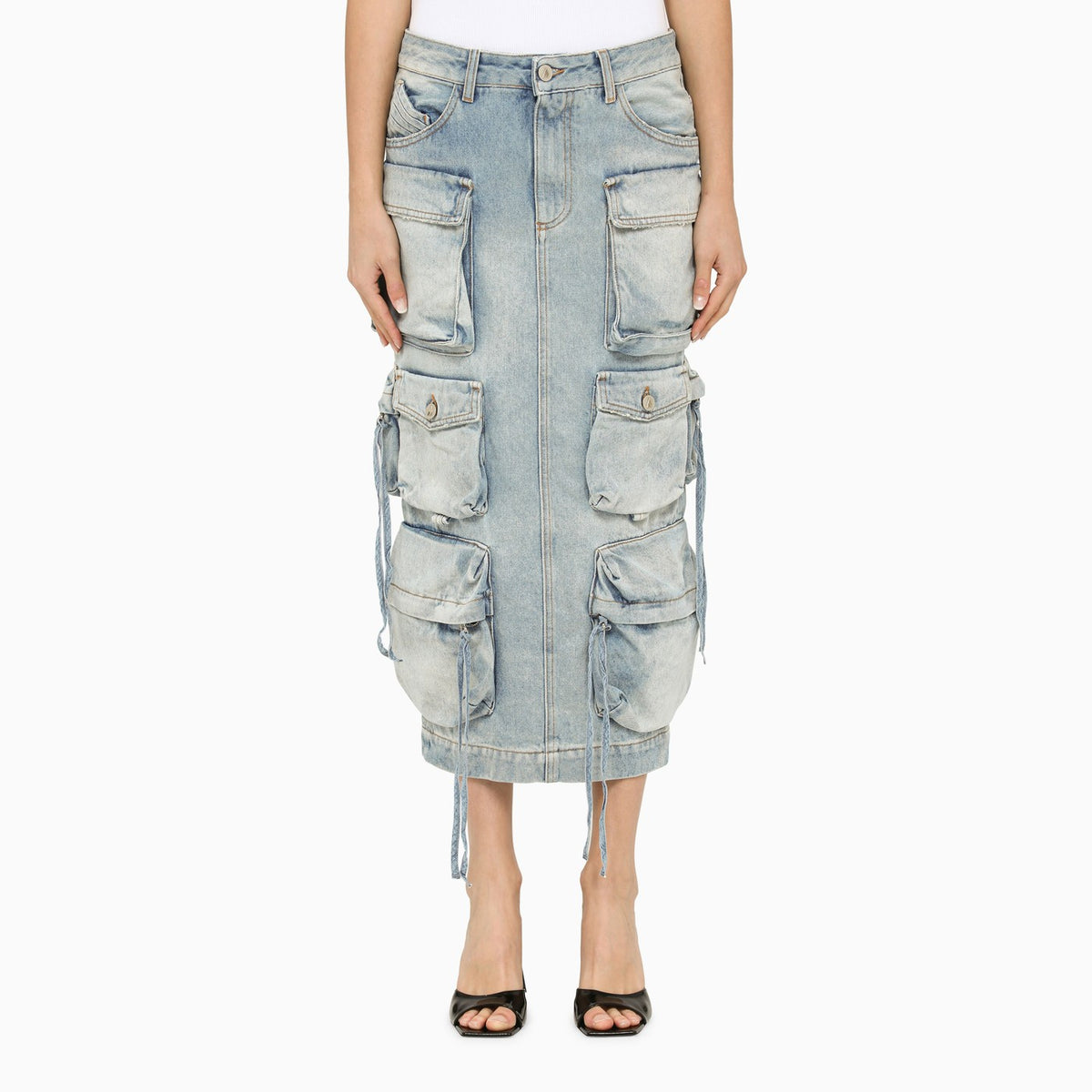 The Attico Blue Denim Cargo Midi Skirt - Image 2
