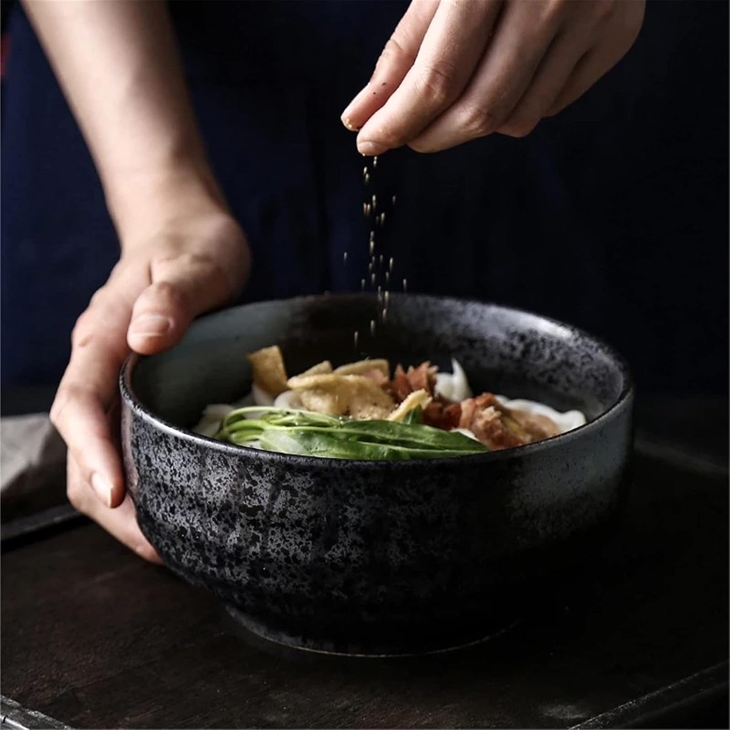 Tableware, Udon, Soba, Ramen Bowl, Large Household Bowl, Noodle Soup Bowl, Instant Noodle Bowl, Restaurant, Ramen, Commercial Use, (Color: Black, Size: One Size)