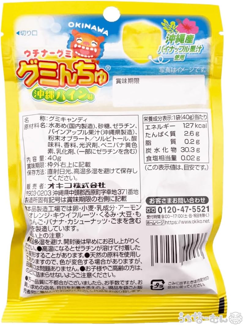 Uchina-Mun Gumminchu, Fruit, Juicy, Made in Okinawa Prefecture, Uses Fruit Juice, Souvenir, 1.4 oz (40 g), Pine, 10 Bags with Stickers