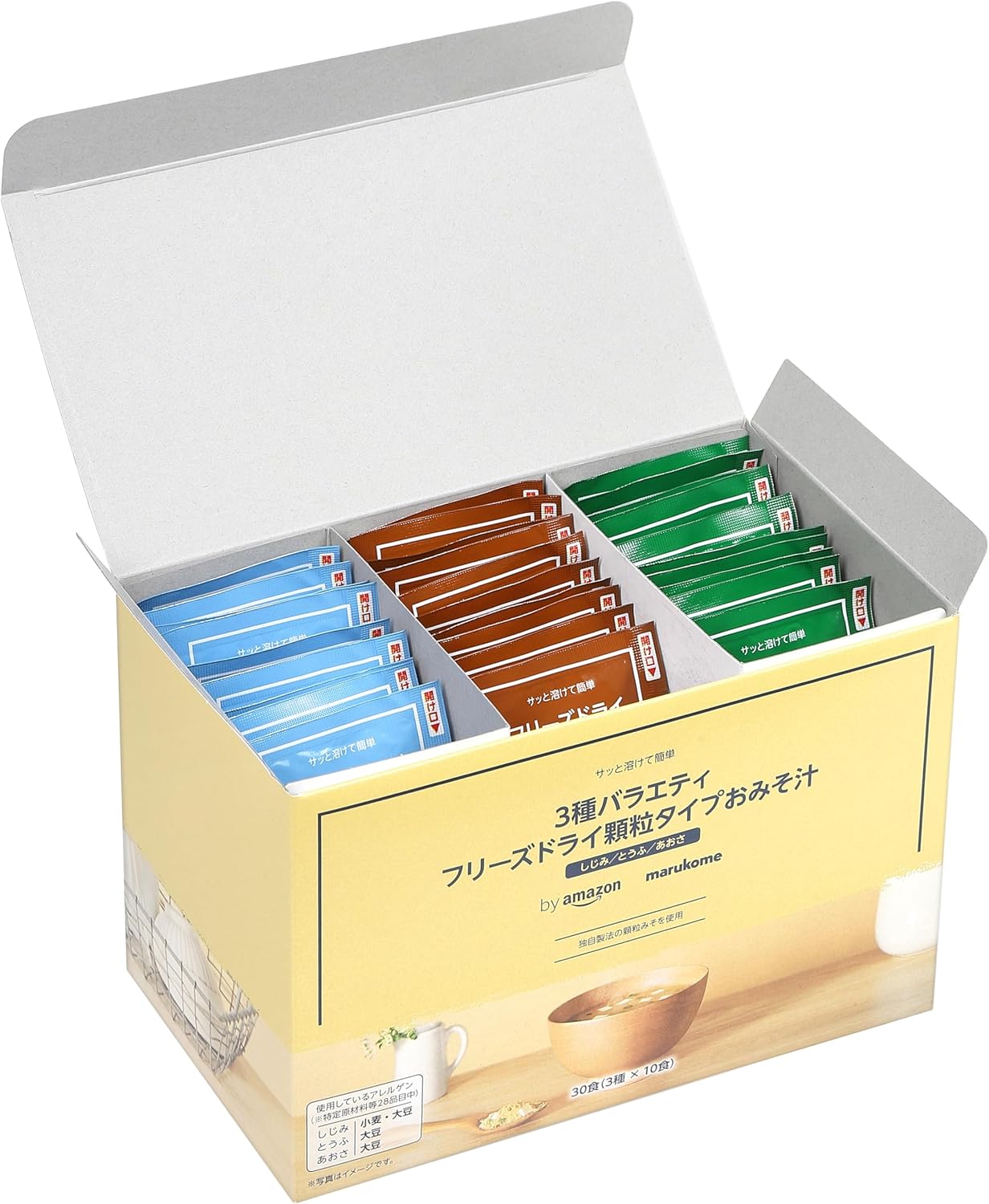 by Marukome Freeze Dried Miso Soup x 30 Servings (3 Varieties x 10 Servings) Shijimi, Tofu, Aosa Granule Type Miso Soup marukome