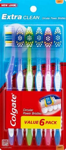 Cepillo de dientes Colgate Extra Clean, cepillo de dientes suave para adultos, 6 unidades (paquete de 1)