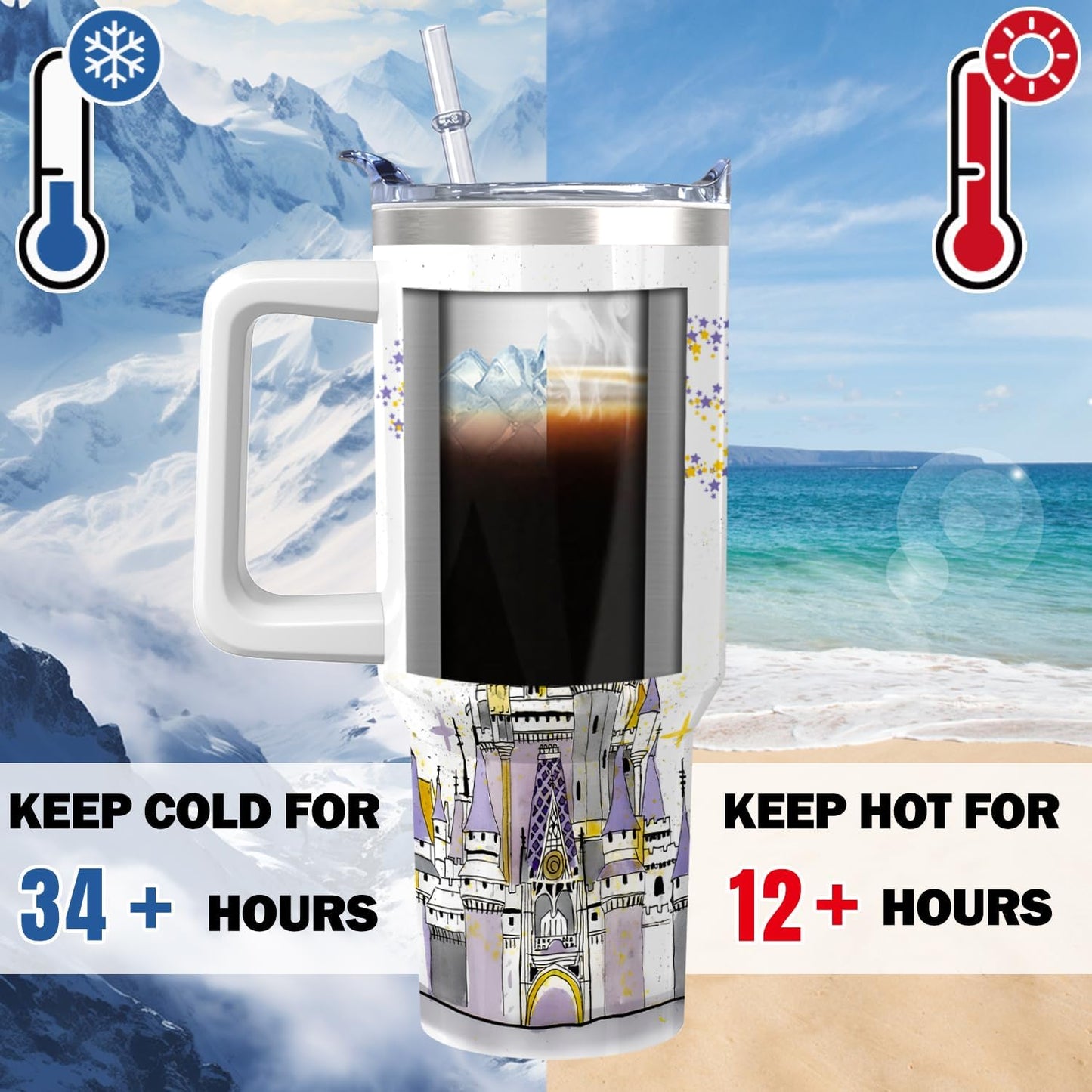 Vaso de acero inoxidable de 30 onzas con asa, tapa y pajita, taza aislada con lazo de estrella para regalos y viajes de mujer