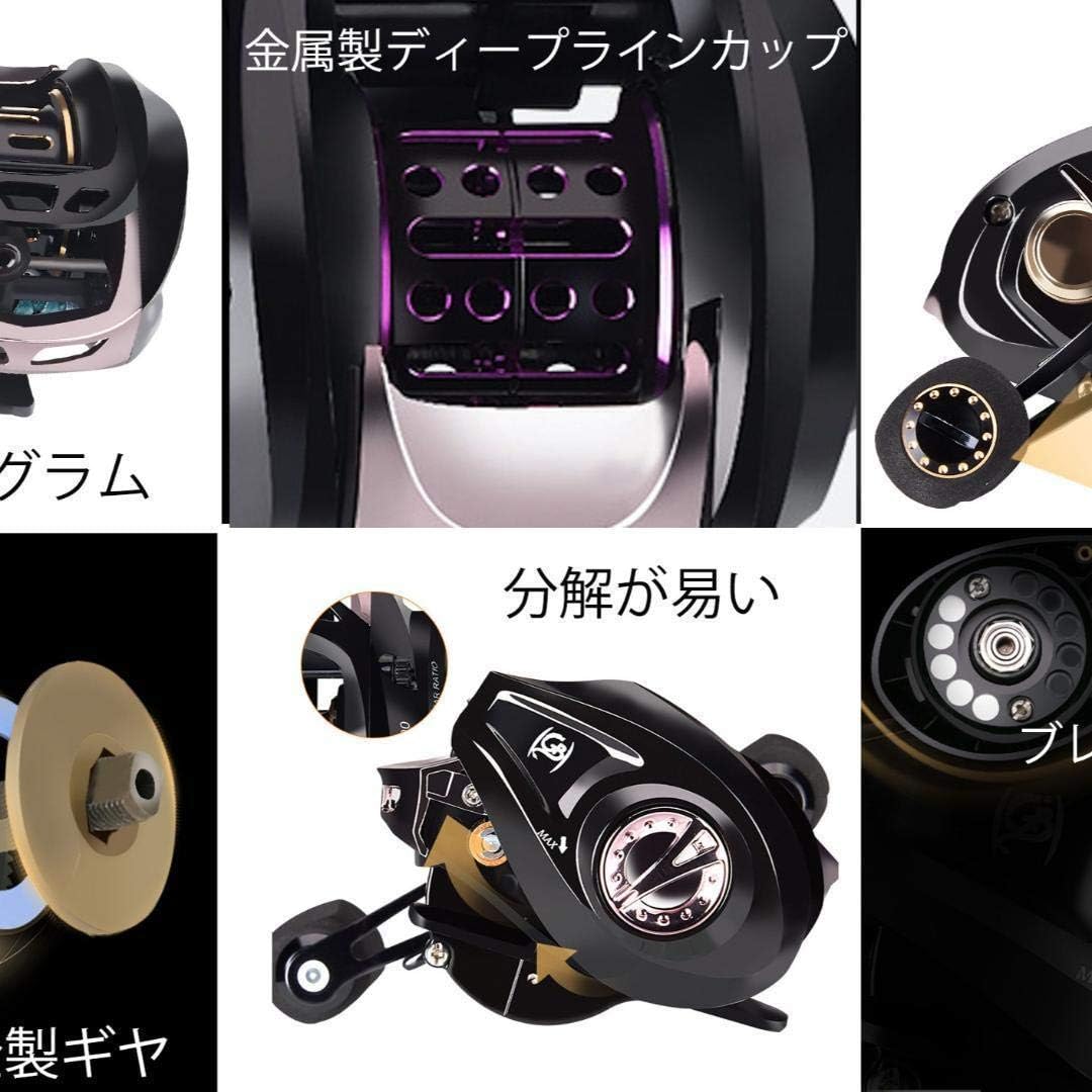 YU41 Reel Bait Reel, Lightweight, Baitfiness, Lightweight Lure, Maximum Drag 11.0 lbs (5 kg), Gear Ratio 6.5:1, Aluminum Spool, For Saltwater Fishing, Freshwater Fishing, Dual Use, Super