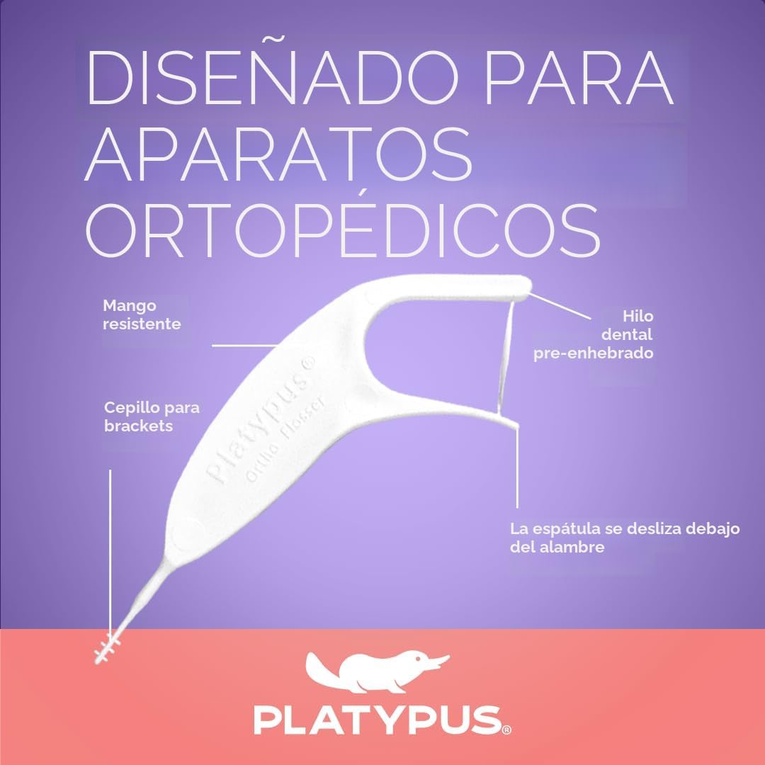 Platypus Hilo dental de ortodoncia para aparatos ortopédicos, 40 unidades (paquete de 1), púas ortográficas para adultos y niños, se adapta debajo del alambre del arco, no daña, fomenta los hábitos de