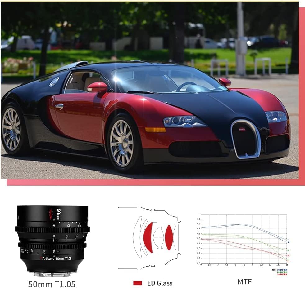 7artisans 25mm/35mm/50mm T1.05 Large Aperture Cine Lens Wide Angle Manual Focus Low Distortion Mini Cinema Lens (50mm T1.05, Canon RF )