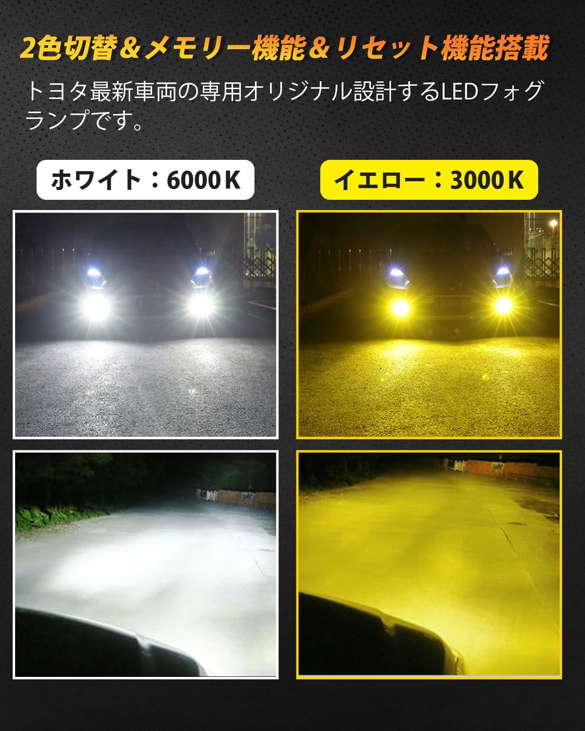 BORDAN L1B LED Fog Lamp, New Model Toyota Genuine Replacement, White/Yellow, 2 Color Switching, Memory Function, Explosive Light, 12,000 LM, 20 W x 2, Vehicle Inspection Compatible, Pong Mounting, No