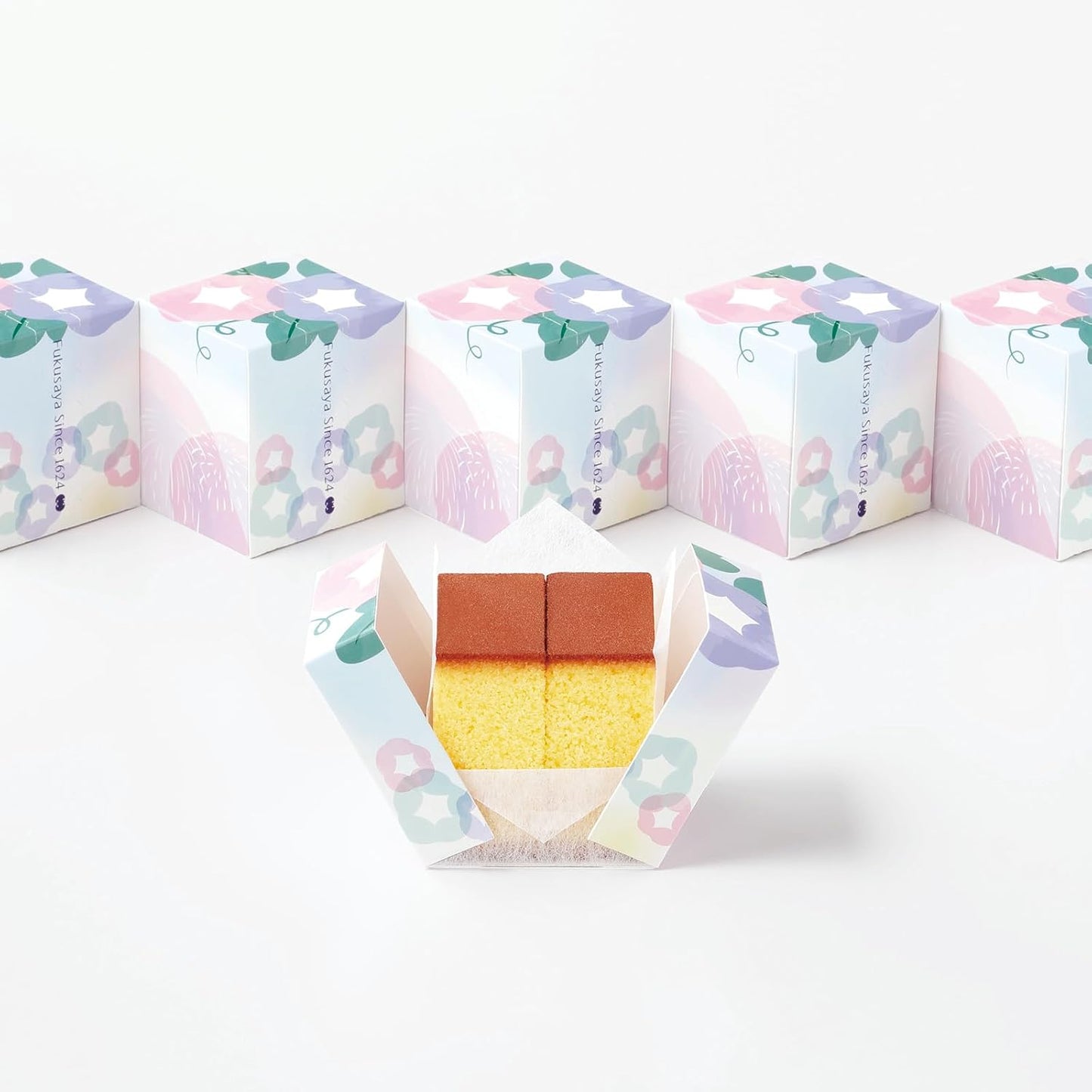 Castella Fukusaya Morning Glory Cube Gift Set, Set of 5, Includes Carrying Bag