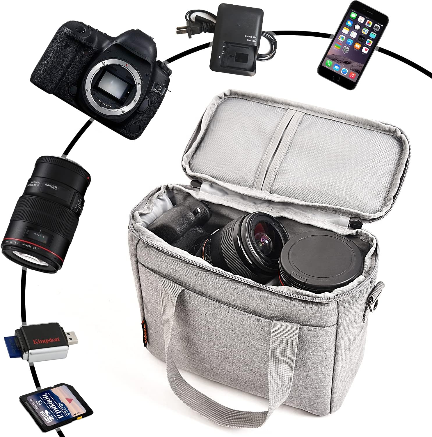 FOSOTO DSLR Camera Bag Shoulder Case for Canon EOS M50 PowerShot SX420 SX430 SX70 SX50 SX30IS Sony a6400 RX10 DSC-H300 Nikon Coolpix P900 and More Waterproof Nylon with Rain Cover Stylish Everyday Bag