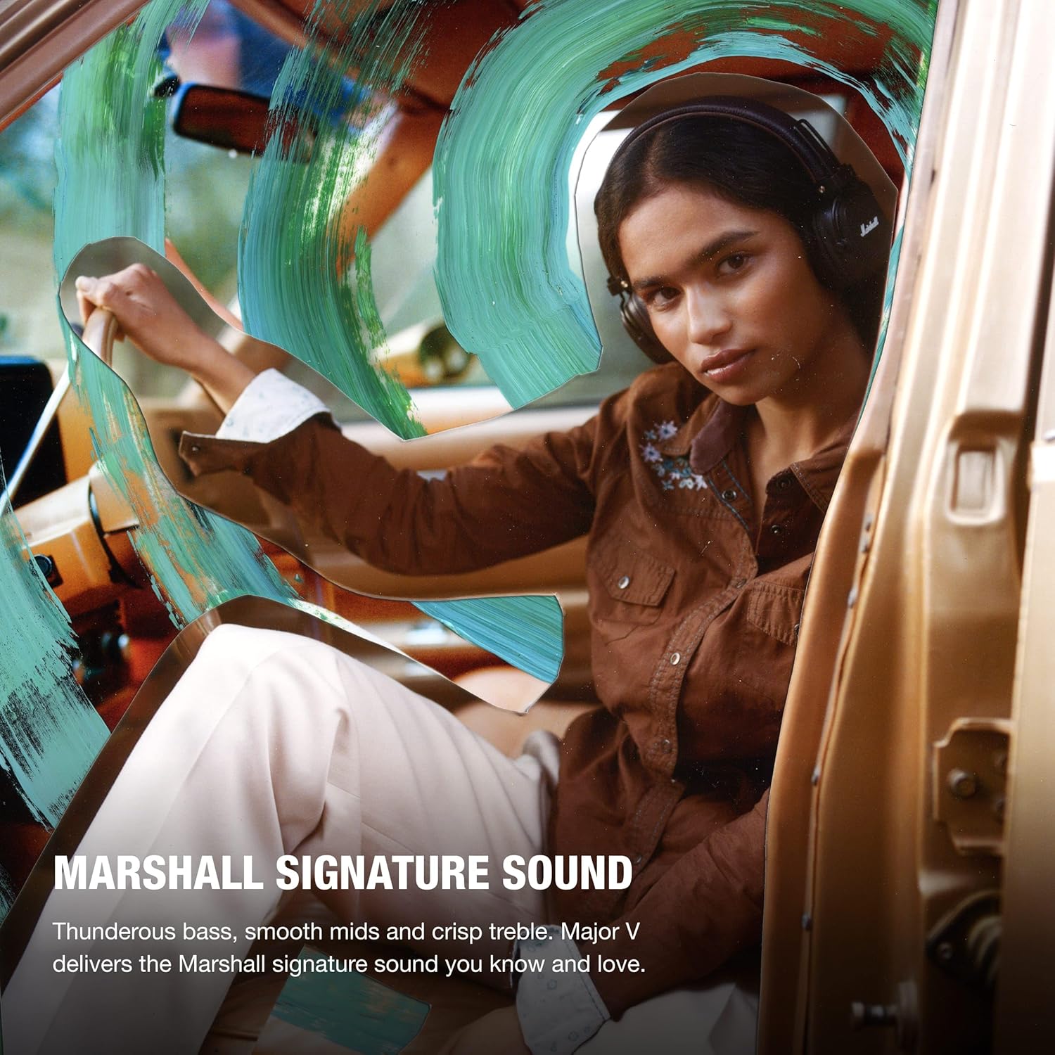 Marshall Wireless On-Ear Headphones Major V Brown Bluetooth / Continuous Playback 100 Hours / Qi Charging Compatible / Call Support 【Domestic Genuine Product】