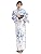 Dita Women's Yukata, 5-piece Set, Waist Belt, Blue, White, Navy, Watercolor, Transparent, Flowers, Easy to Wear by One Person
