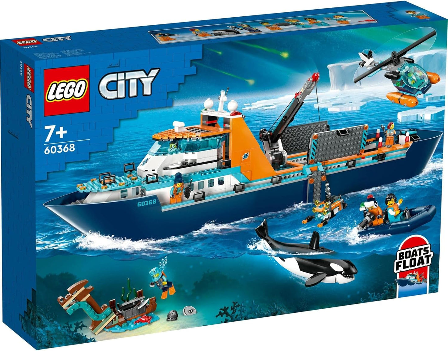 LEGO City Arctic Explorer Ship Toy Blocks, Present, Birthday, For Boys and Girls, Ages 7, 8, 9, Elementary School Students, City Building, Vehicles, Cars, Mini Cars 60368