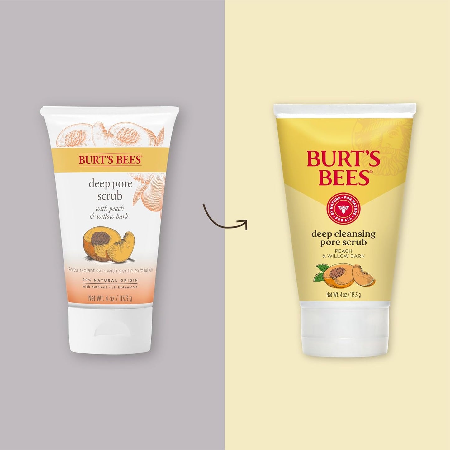 Burt 's Bees paquete de 3 frascos de 4 onzas de exfoliante de durazno y corteza de sauce para poros